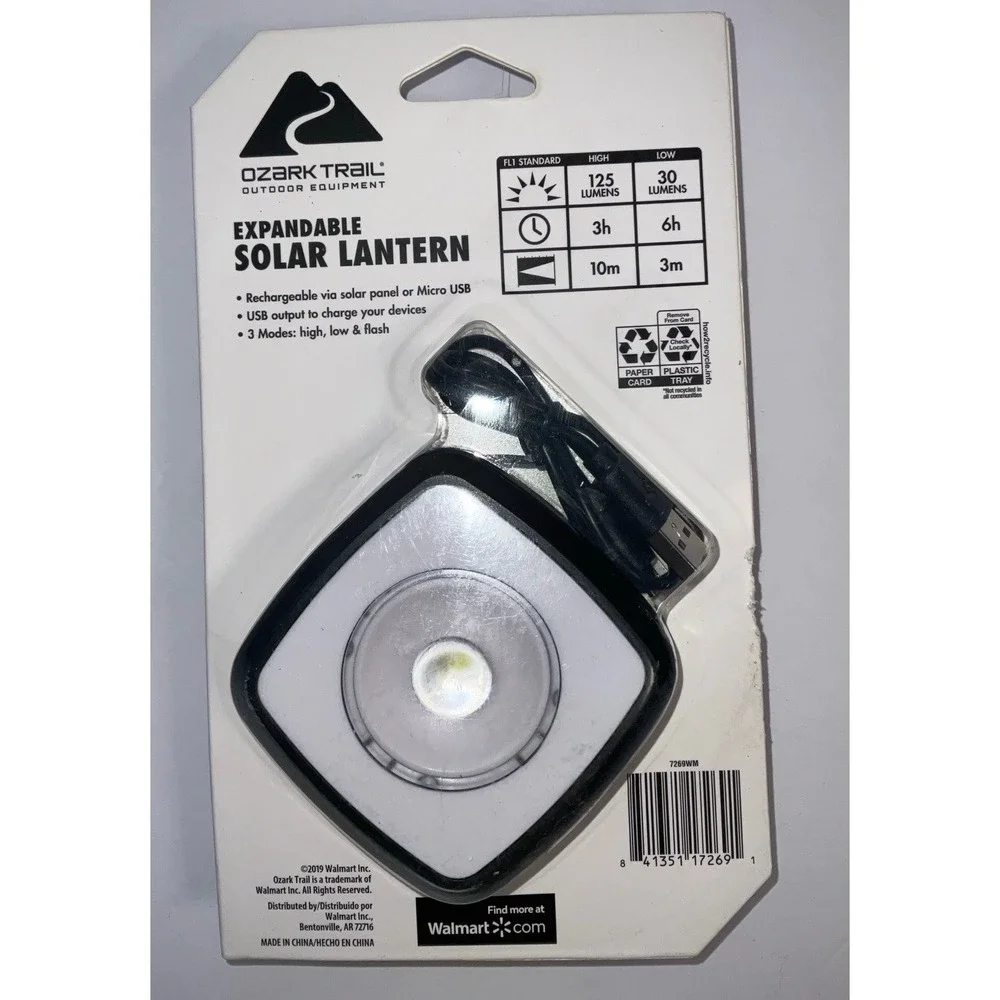 NIP Ozark Trail Expandable Solar Lantern Rechargeable 125 Lumens